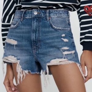 Zara Classic Blue Ripped Jean Shorts